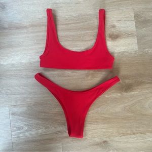 Red Ribbed White Fox Bikini